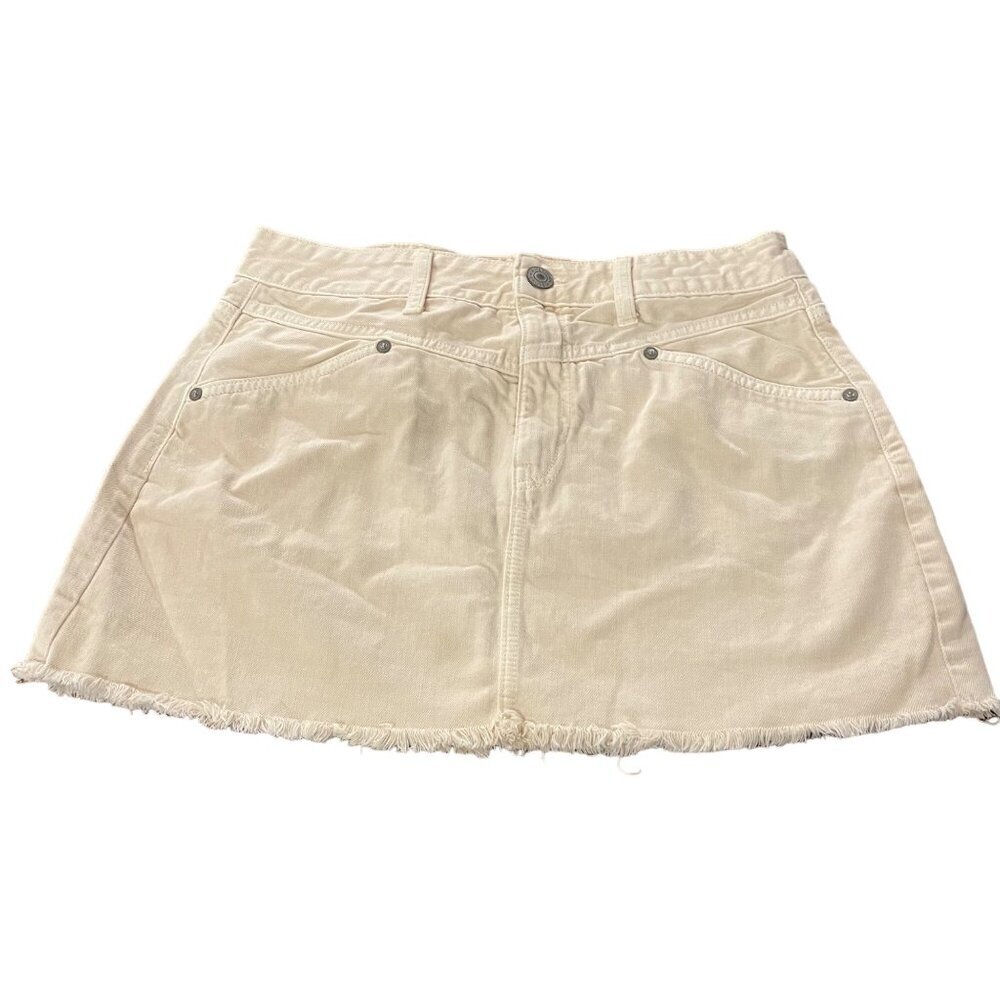 American Eagle Women's Ivory, cream Solid Denim Skirt size 10